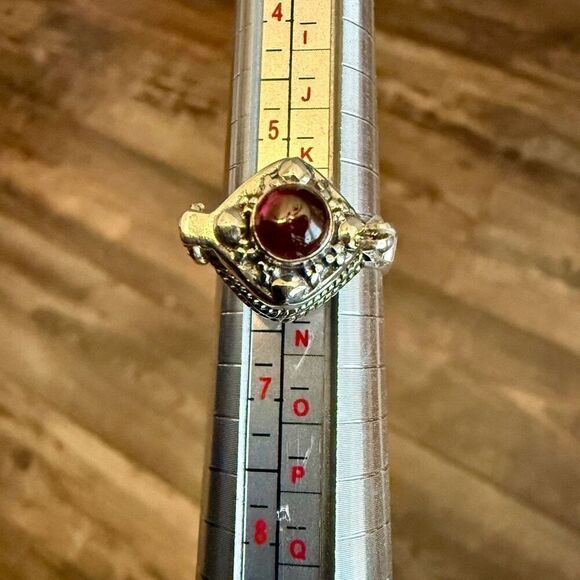 Round Cut Red Garnet Gemstone Poison Locket Box Ring Boho Sterling Silver New - Picture 2 of 4